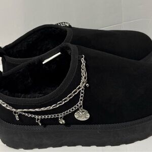 Mudd Black Slip-Ons with Silver Chain Accent